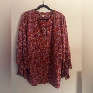 Michael Kors Women’s 3X Pink Red Orange Floral Print Women's Top Long Sleeve